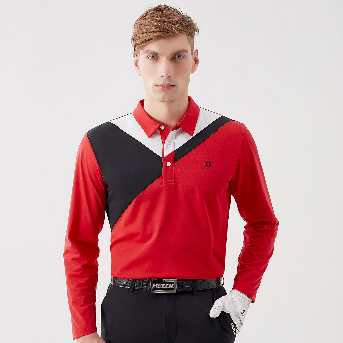 Men's contrast-colored knitted long-sleeved shirt H60226