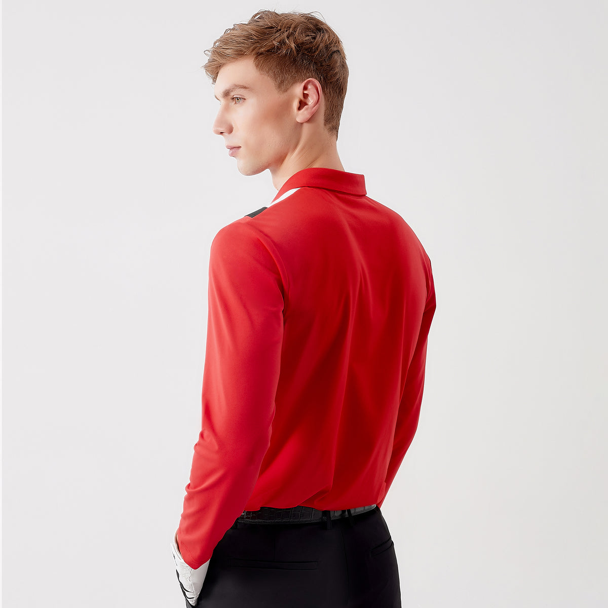 Men's contrast-colored knitted long-sleeved shirt H60226