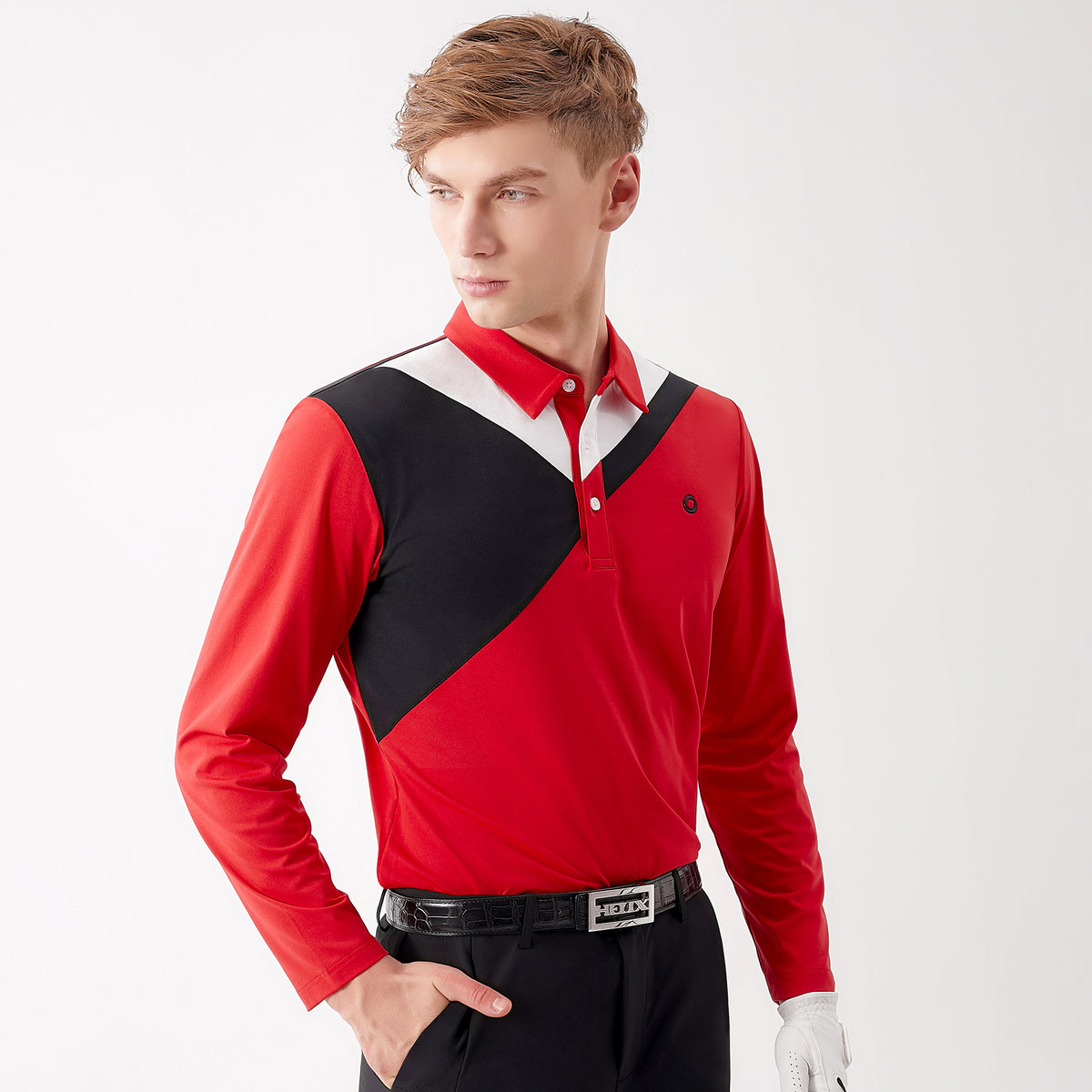 Men's contrast-colored knitted long-sleeved shirt H60226